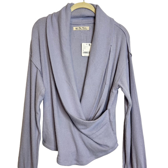 Free People Hold Me Close Deep Surplice V-Neck Long Sleeve Pullover Size M Blue - Picture 2 of 8